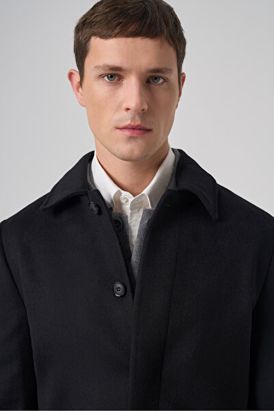 Morven Men's Black Buttoned Berber Collar Dynamic Fit Coat