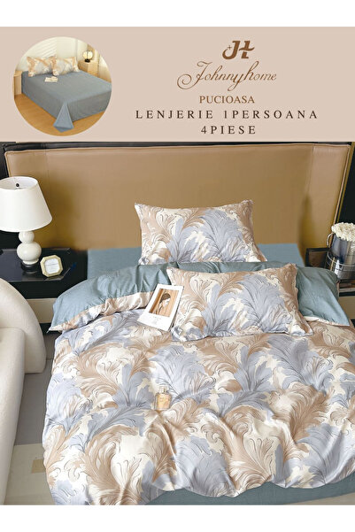 FIONNA.RO Finet Bed Linen 1 Person - Grey and Beige Leaves