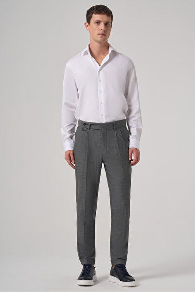 Morven Men's Smoked Polyviscon Trend Patterned Slim Fit Double Pleated Trousers