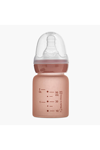 giggles Printed Glass Feeding Bottle with Cap - 50 ml