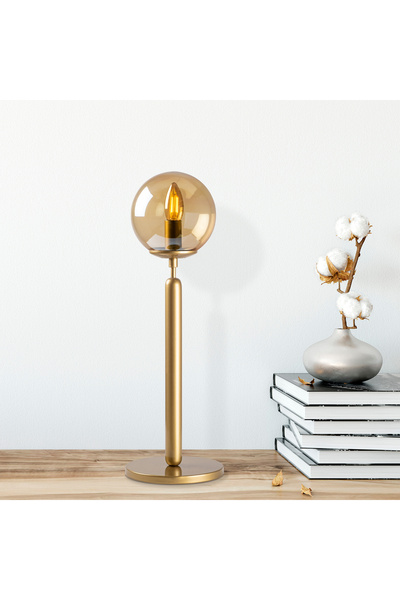 MOİRA Bal Camlı Metal Masa Lambası Küre Glop Başlık E14 Duy Modern Salon Abaj...
