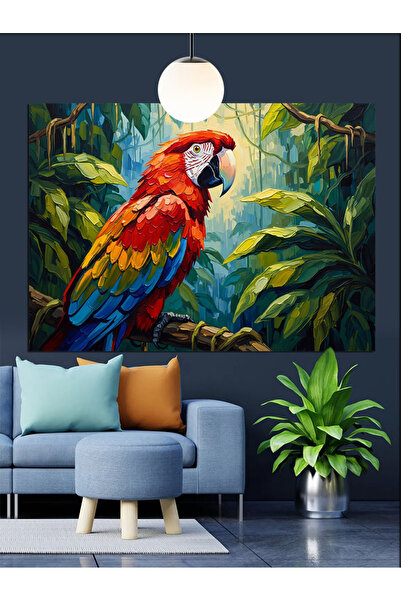 KanvasSepeti Papağan Tropik Pictură în ulei de înaltă calitate texturat Canva...