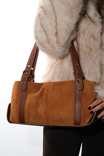 LuviShoes NERINA Taba Suede Дамска чанта от естествена кожа