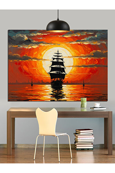 KanvasSepeti Sail Ship Day Pictură în ulei de înaltă calitate texturat Canvas...