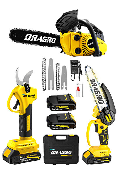 Dragro 3'lü Set 25cc Benzinli Odun Ağaç Kesme Motoru 21v Akülü Dal Budama Mak...