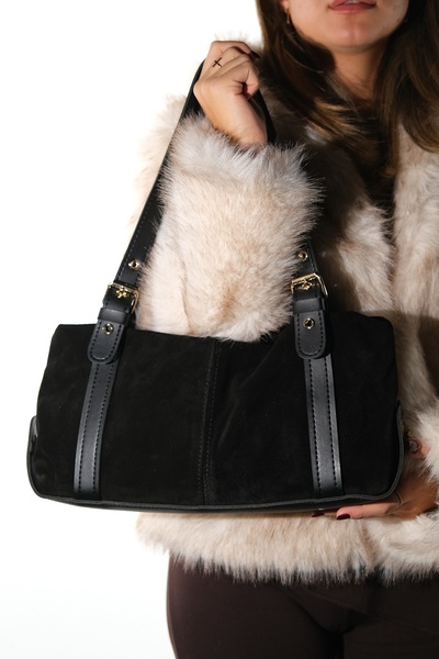 LuviShoes Nerina Black Suede Genuine Leather Women's Shoulder Bag