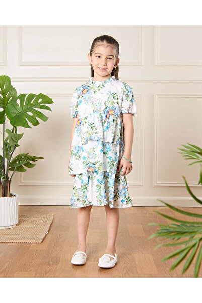 REDTAG فستان أبيض مطبوع للبنات