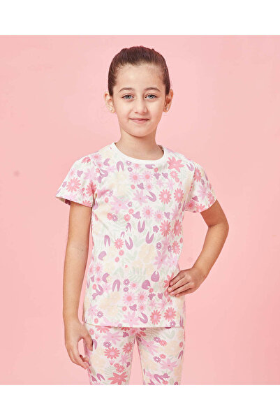 REDTAG Girls White Floral Print T-Shirt