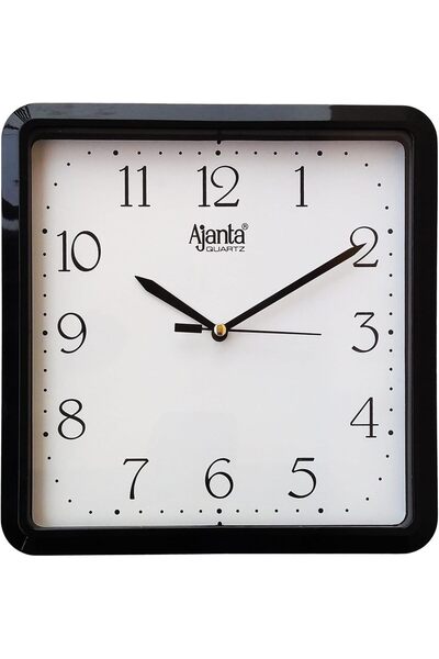 ajanta ساعة حائط بلاستيكية مجردة تناظرية (21.6 سم × 21.6 سم × 3.2 سم، أسود)