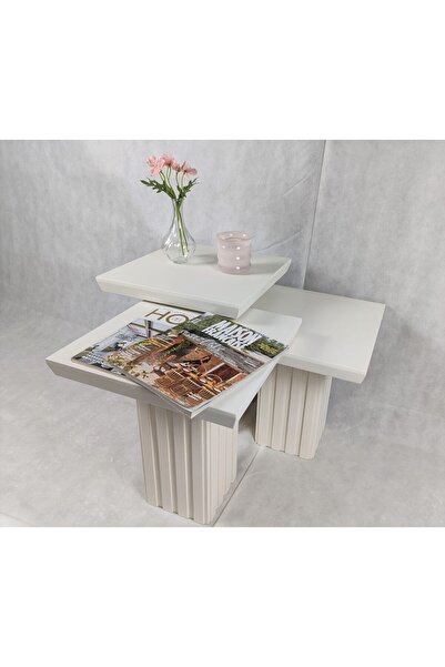 kuppdesign Neva Mantar Yan Sehpa 3'lü Set Krem