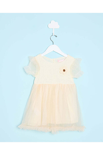 REDTAG Infant Girls Yellow Embellished Dress
