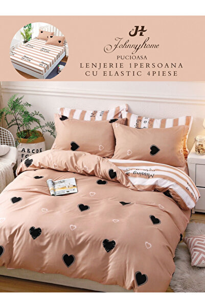 FIONNA.RO Finet Bed Linen with Elastic 1 Person - Powder Pink Hearts