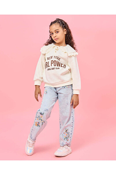 REDTAG Girls Beige Lace Embellished Sweatshirt