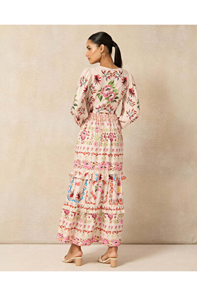 REDTAG Women Pink Floral Placement Printed Tiered Dress