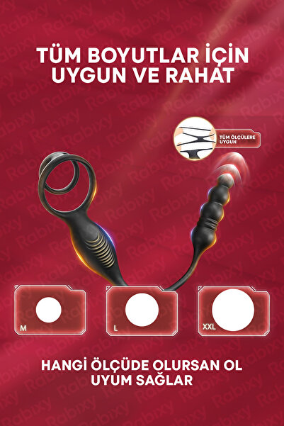 Rabixy Uyarıcı Anal Vibratör & Uzun Deneyim Penis Halkası, 9 Titreşim 9 İtiş Modu, Medikal Silikon