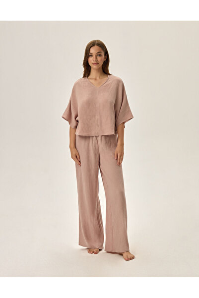 Henderson Women's Pajamas Two-Piece Set Oversize T-Shirt and Wide Leg Pants 100% Muslin Cotton | Fave