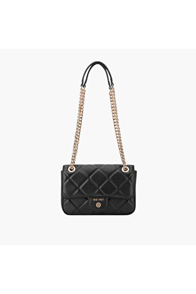 Nine West حقيبة كروس مبطنة مع حزام سلسلة وزر للإغلاق