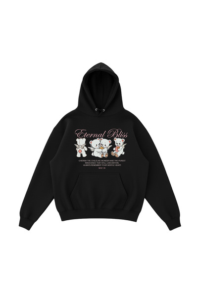 WHITE OF CREATIVE Teddy Bear Baskılı Oversize Hoodie 3 İplik Ayıcık Figürlü K...