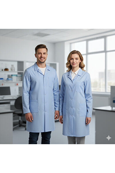 temex MAVİ SAYA ÖNLÜĞÜ İŞCİ KIYAFETLERİ UNİSEX UZUN KOLLU MEDİKAL ÜNİFORMA TE...