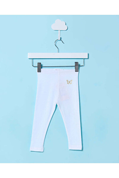 REDTAG بنطال ضيق أبيض بحواف فراشات للبنات الرضع