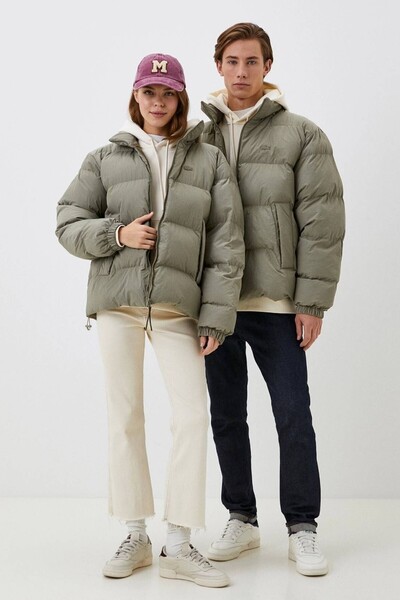 Lacoste Primaloft Neo Synthethic Fill Loose Unisex Mock Neck Hidden Hood Loose Cut Khaki Coat