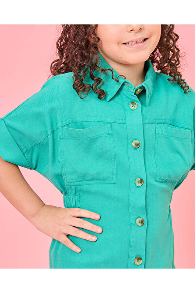 REDTAG Girls Green Front Button Dress