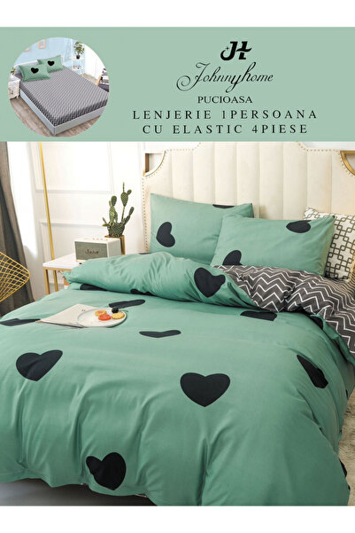 FIONNA.RO Finet Bed Linen with Elastic 1 Person - Green with Hearts