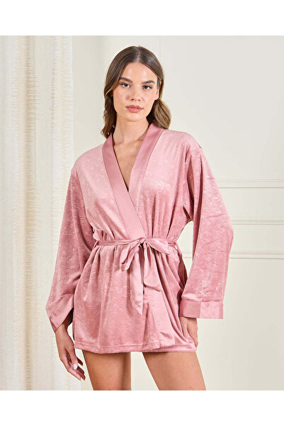 REDTAG Women Pink Velour Robe With Belt