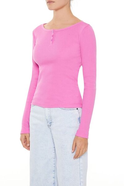 Forever 21 Düğme Detaylı Uzun Kollu Tişört