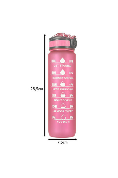 zola 1000 ml water bottle with straw, locking lid, time marker, durable handle, pink