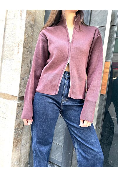 ABBRA Women's Double Zipper Cardigan