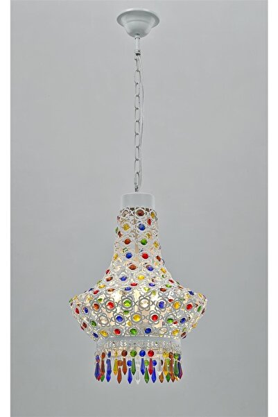 Avonni AV-5106-B22 Beyaz Boyalı Klasik Avize E27 Metal Kristal 22cm