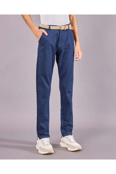 REDTAG Senior Boys Navy Casual Trouser With Braided Belt