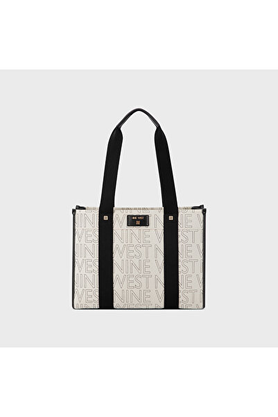 Nine West Text-Print Double Handle Tote Bag with Zipper Closure
