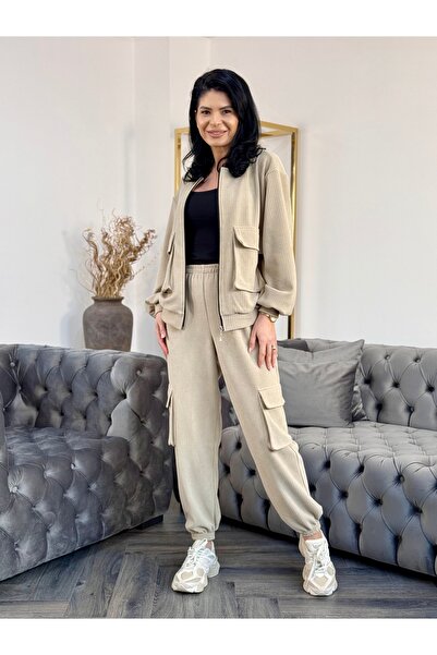 RAMONA BADESCU EXCLUSIVE Set din catifea reiată cu jachetă cargo și pantaloni cu buzunare laterale