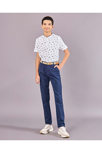 REDTAG Senior Boys Navy Casual Trouser With Braided Belt