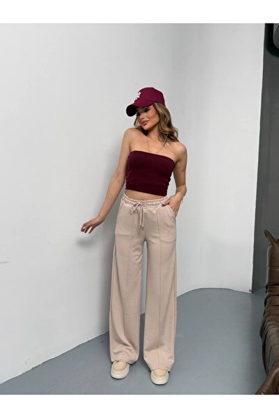 LOQFashion قماش مودال مريح بخصر مطاطي حواف أسطوانية بالازو