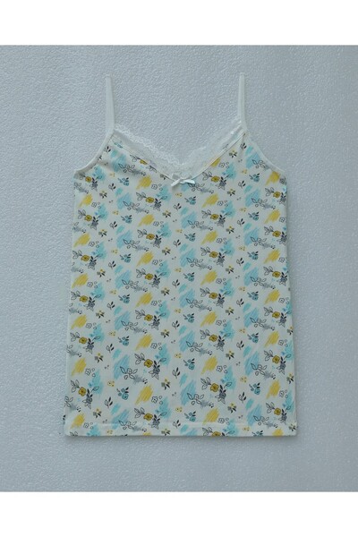 Modamorfo Floral Patterned Lace Strap Tank Top - Ecru