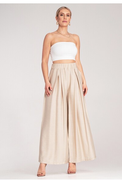 Figl High Waist Wide Leg Pants - Women's Summer Pants - Beige Pants M1158 r. Universal