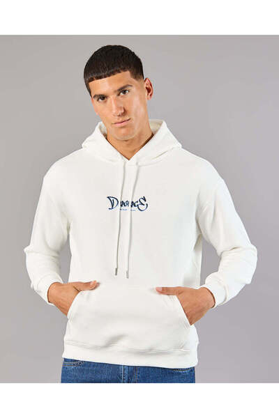 REDTAG Men Front & Back Embroidered Hooded Sweatshirt