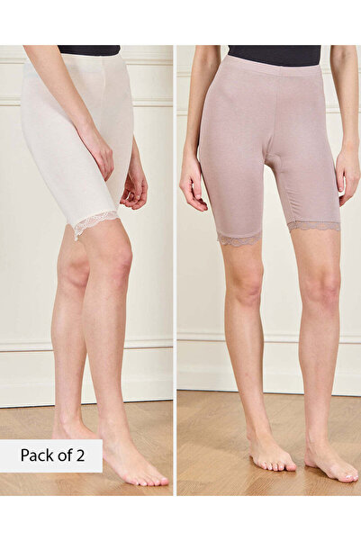 REDTAG Women Ivory And Beige Comfort Short Set (2 Piece)