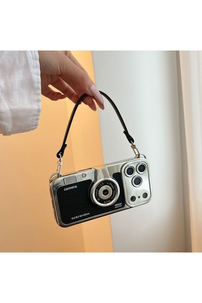 Generic Case compatible with iphone 17 Pro max back cover，Polaroid camera design with attached phone strap