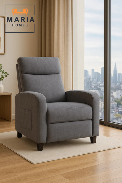 MARIA HOMES Modern Gray Recliner Chair with Footrest – Soft Fabric Relax Chai...