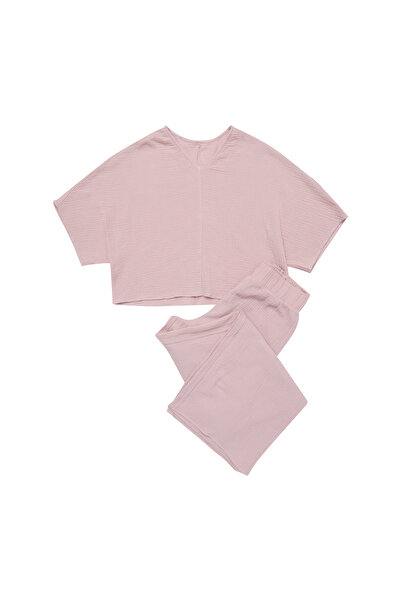 Henderson Women's Pajamas Two-Piece Set Oversize T-Shirt and Wide Leg Pants 100% Muslin Cotton | Fave