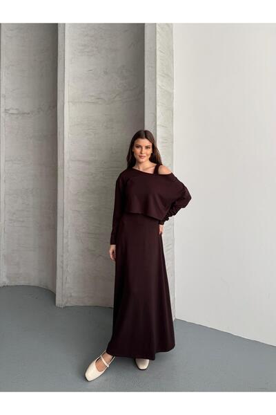 DUAS & CO طقم فستان مزدوج بياقة قارب من قماش المودال