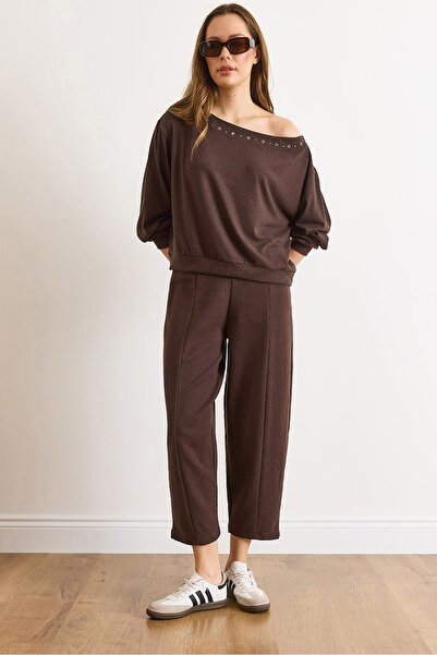 Olalook Дамски кафяви панталони с детайли от шевове Balloon Thessaloniki Winter PNT-19000384