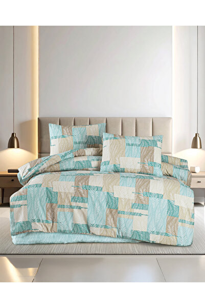 DONATEV Ece Ranforce Cotton Double Duvet Cover Set / Turquoise-Beige