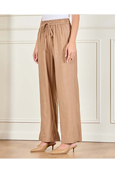 REDTAG Women Beige Drawstring Wide-Leg Pants