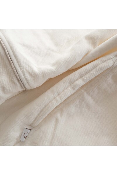 Ecocotton Vanya Women's Bathrobe 100% Organic Cotton Velvet Applique Embroidered Cream