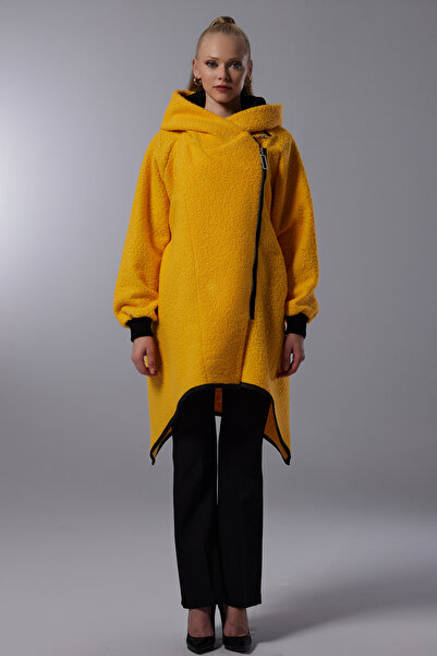 Lila Rose Kapşonlu Ribanalı Peluş Kaban